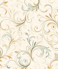 Delicate floral swirl pattern in soft pastels on an ivory background for elegant decor