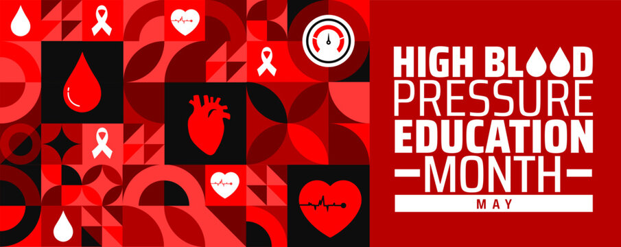 High Blood Pressure Education Month Geometric shape pattern background banner or poster design template. observed every year in May. Holiday concept. Use to any Template, card, poster, placard.