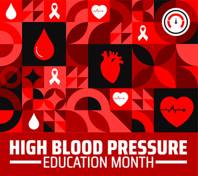 High Blood Pressure Education Month Geometric shape pattern background banner or poster design template. observed every year in May. Holiday concept. Use to any Template, card, poster, placard.