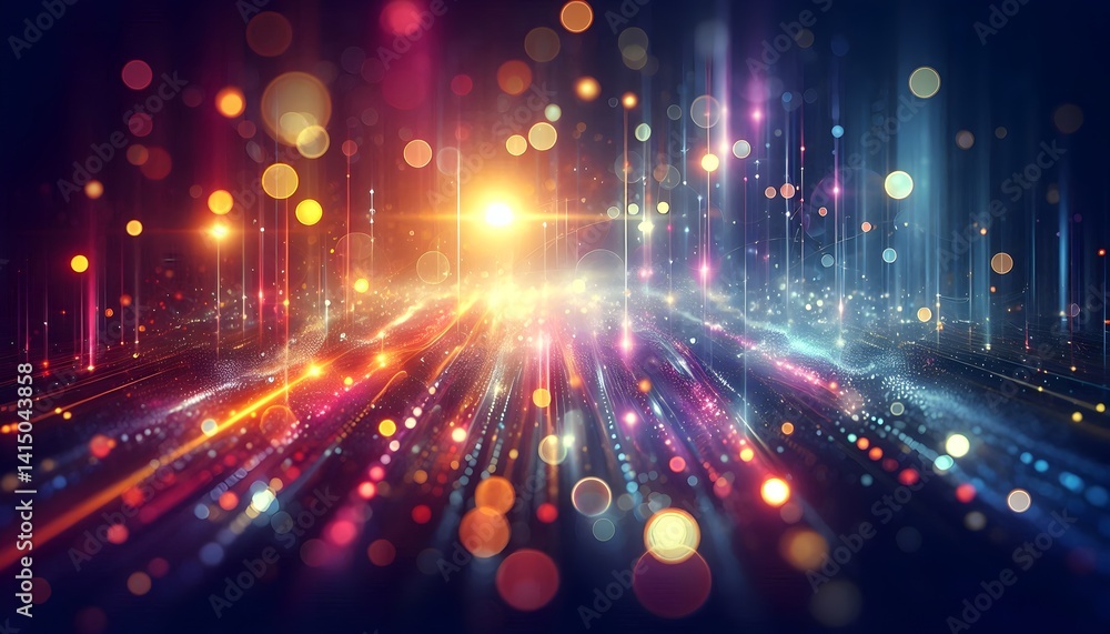 Aufkleber scattered glowing bokeh circles and light reflections on a vibrant wide horizontal abstract canvas i