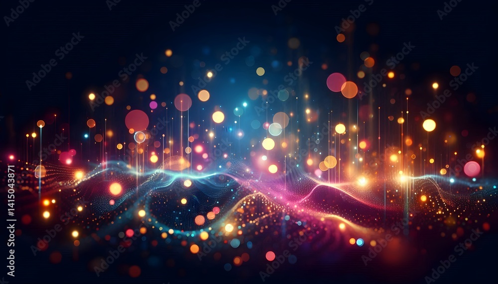 Aufkleber luminous bokeh lights scattered across a wide colorful background with light reflections in horizont