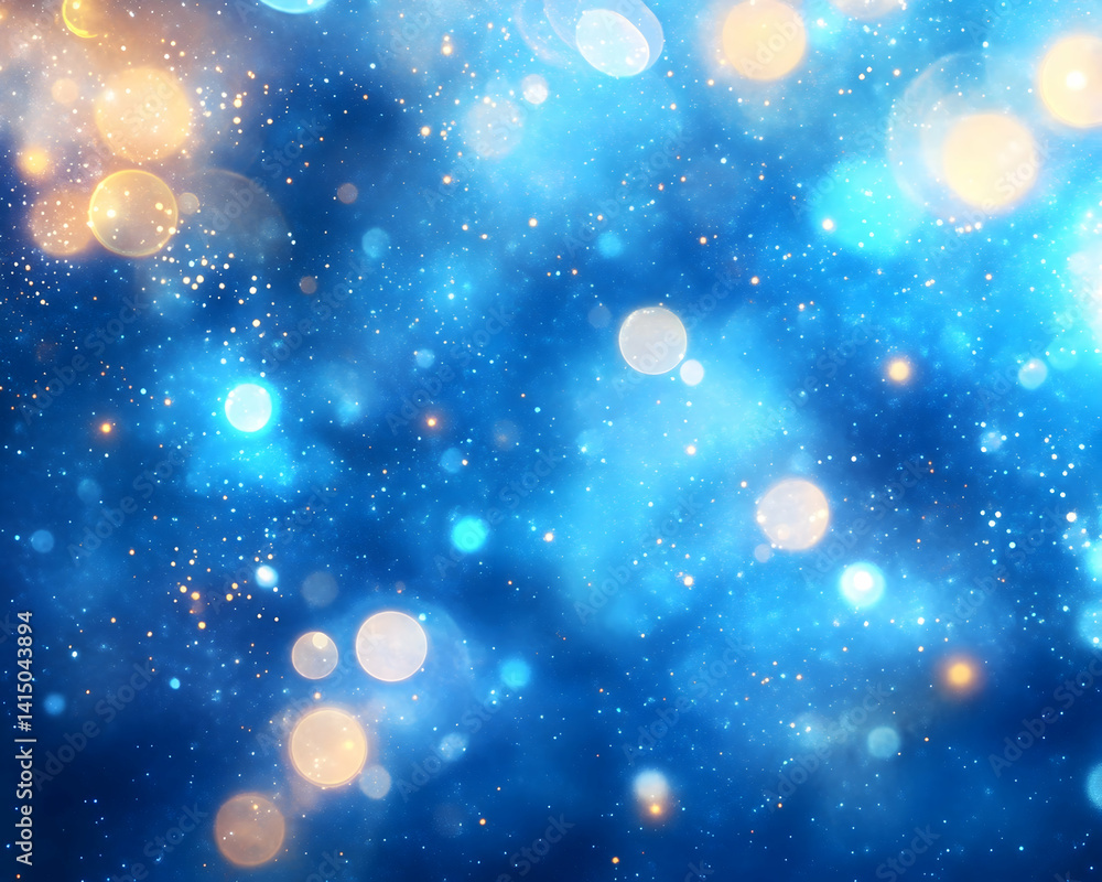 Aufkleber abstract blue and gold bokeh background with glittering particles . generative ai