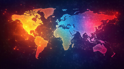 Fototapeta premium Global network connection and big data analytics concept with world map and digital business links