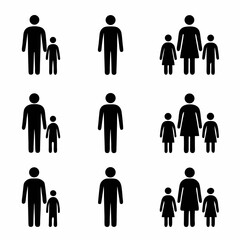 A set of black silhouette icons representing various family members in different poses