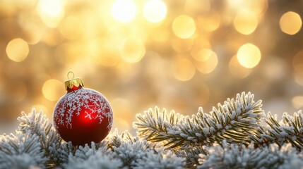 Obraz premium Festive Christmas Ornament on Snowy Branches