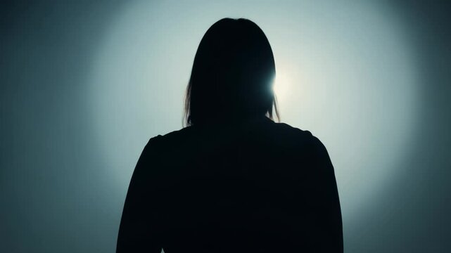 Woman silhouette standing under light
