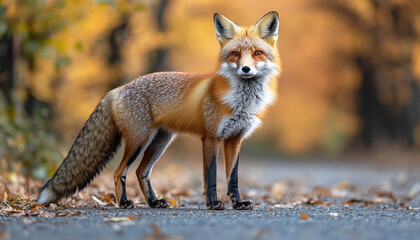 Obraz premium Red Fox Among Trees – Wildlife in Forest Landscape