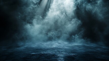 Fototapeta premium Mysterious Fog Over Dark Stone Tiles, Mysterious foggy scene with dark stone tiles and swirling mist