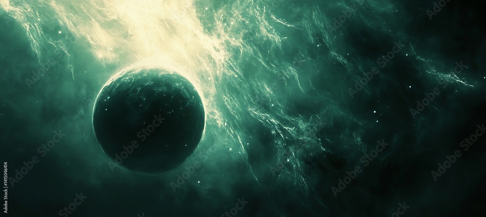 Poster a dynamic image of a rogue planet wandering through interstellar space, with glowing energy and vibr