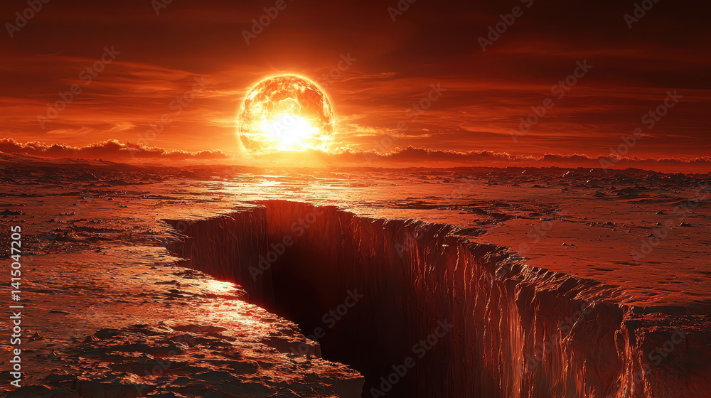 Poster conceptual visualization showcases subsurface ice extraction on mars with glowing veins beneath red 