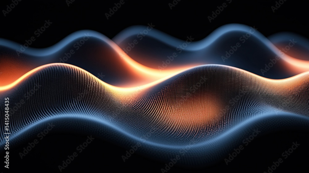 Poster vibrant abstract waves in blue and orange tones, creating a dynamic and modern visual effect against