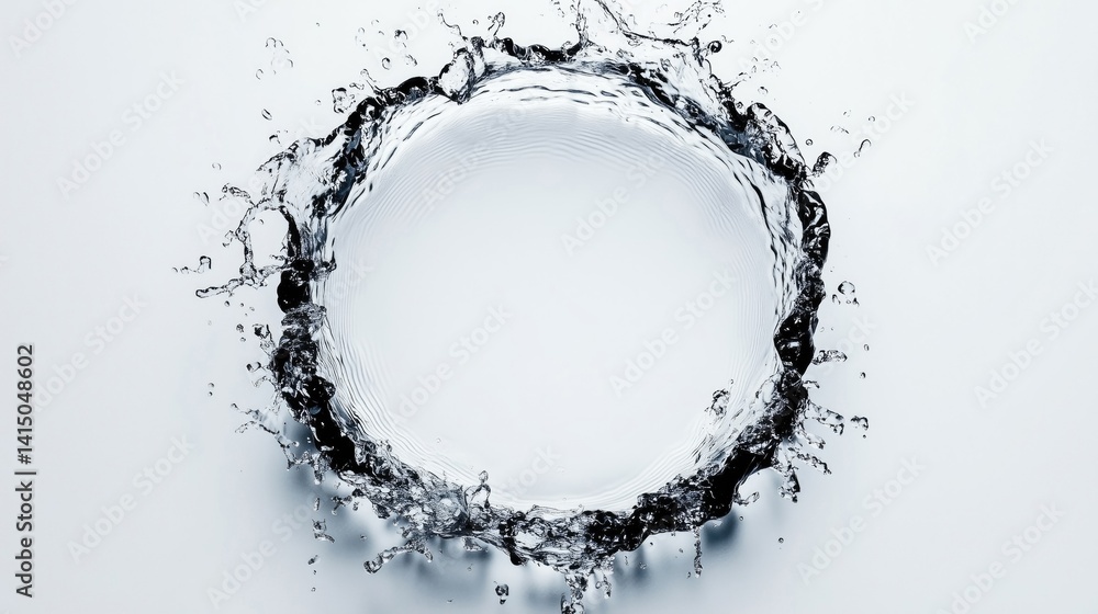 Poster circular splash of water against a light background, creating a dynamic and refreshing visual effect