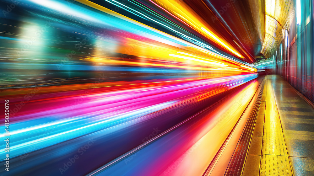Poster technology screen displaying abstract high-speed motion blur in a point of view perspective