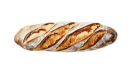 A large baguette baked in a wood-fired oven with white flour, a traditional baguette with a fine taste, on a transparent background.