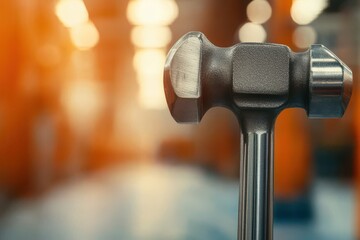 Close-up of a Hammer on a Blurred Background in Workshop Setting