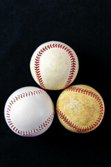 life of a baseball, clean and new, worn, old and dirty