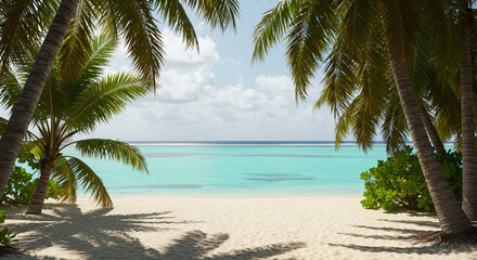 Hidden Beach with Palm Trees and Turquoise Water