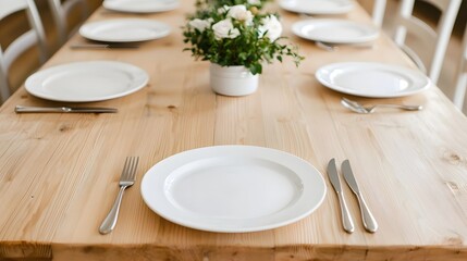 Elegant table setting with plates cutlery and floral centerpiece