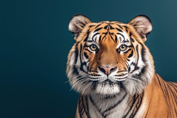 Naklejka premium Majestic Tiger Portrait Against a Dark Background
