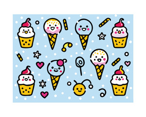 Playful and Colorful Hand-Drawn Ice Cream Doodle Pattern for Fun Summer Designs