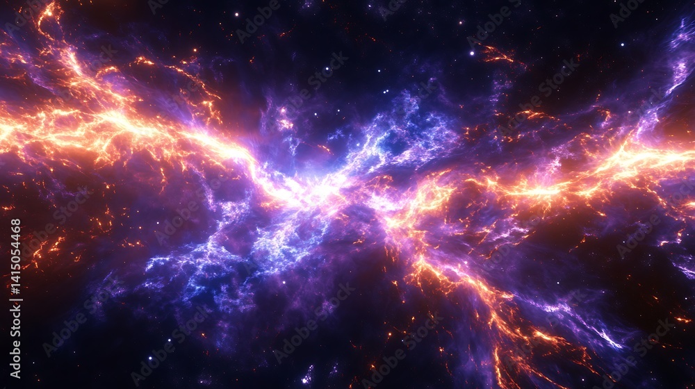 Poster a dynamic image of a cosmic storm in a distant star system, with vibrant energy fields and glowing l