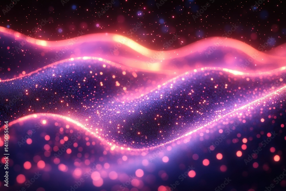 Aufkleber colorful abstract waves of light creating a mesmerizing digital landscape during a nighttime setting