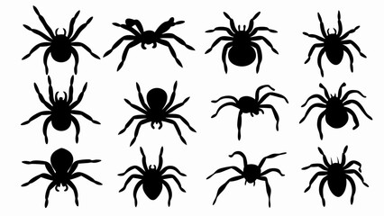 set of black spiders silhouette vector on white background