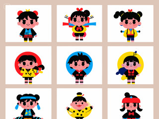 vector set colorful illustration of anime cartoon character