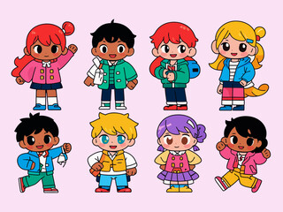 vector set colorful illustration of anime cartoon character