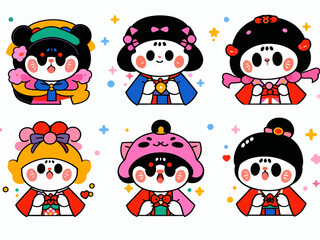 vector set colorful illustration of anime cartoon character