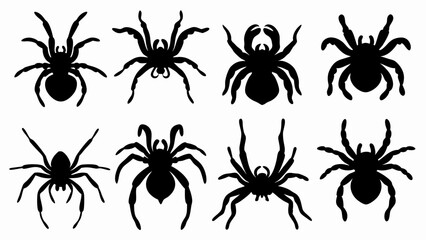 set of black spiders silhouette vector on white background