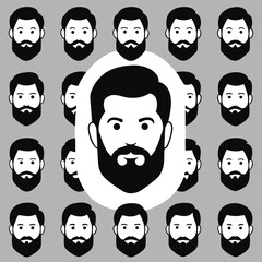 Set of people icons in black and white man and woman. Vector illustration of group of stylized people in black and white.