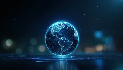 Obraz premium Glowing digital Earth with intricate details of continents glowing in blue light.