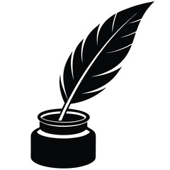Antique quill pen with black ink for calligraphy writing