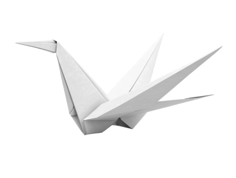 A precisely folded origami crane with sharp edges and smooth creases. transparent PNG
