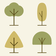 Set of Abstract Tree Illustrations in Modern Flat Style on Light Background