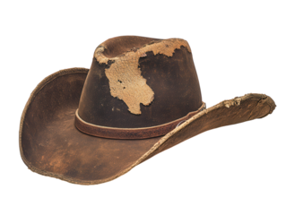 A weathered cowboy hat with a leather band. transparent PNG