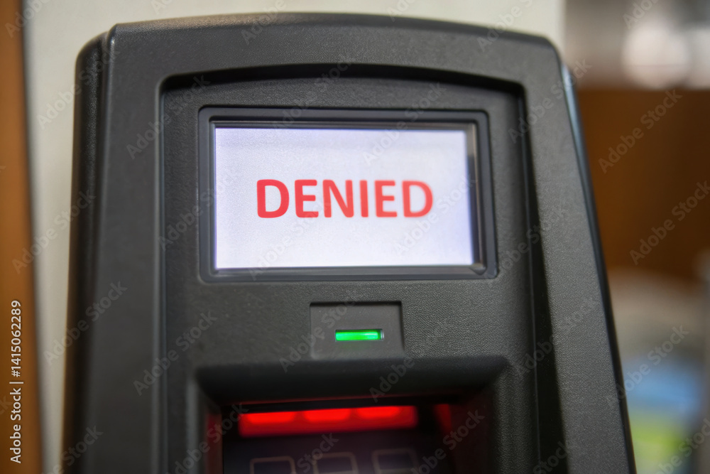 Poster access control system shows termination message indicating denial of entry, highlighting concept of 