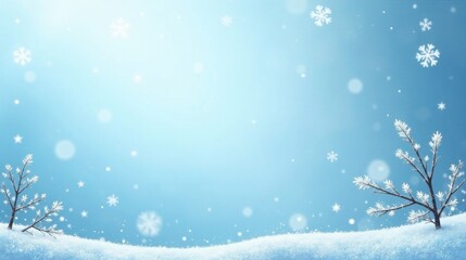 Naklejka premium Serene Winter Wonderland Scene Frosty Branches Adorn a Snowy Landscape Under a Light Blue Sky with Falling Snowflakes