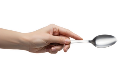hand holding a spoon, isolated on white background, PNG