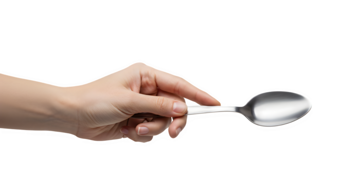 hand holding a spoon, isolated on white background, PNG
