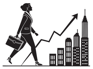 Empowered Businesswoman Climbing Career Ladder in Urban Growth Illustration