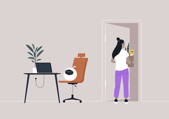 An upset professional leaves an office as a robot takes their place—symbolizing white-collar automation and the quiet replacement of human roles by AI in modern workplaces