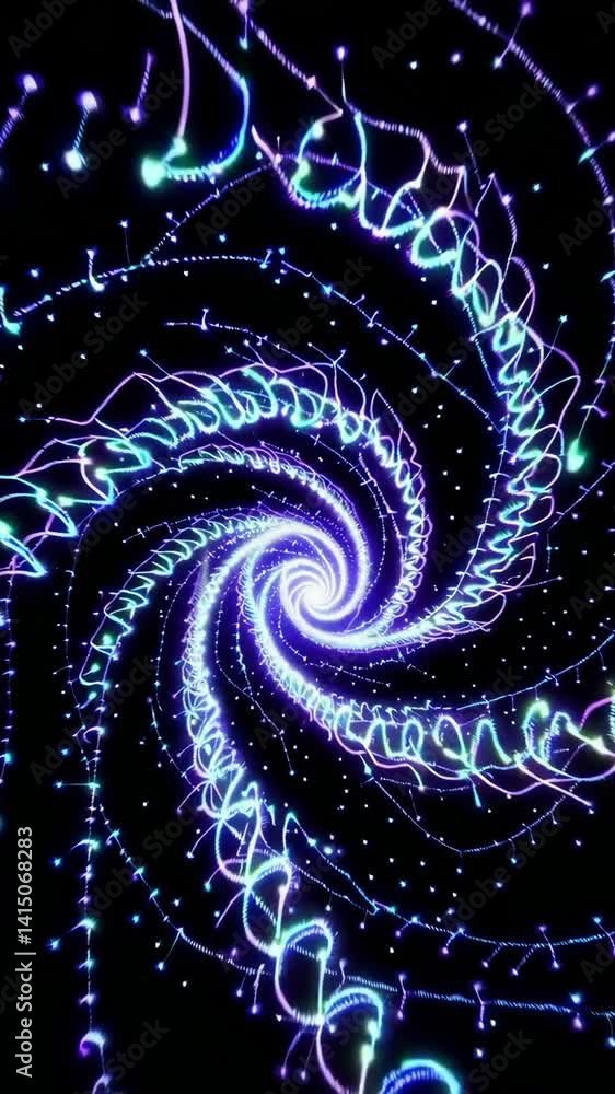 Poster mesmerizing neon spiral animation with dynamic energy patterns and pulsating light trails