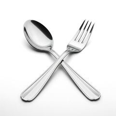 Crossed Spoon and Fork: Simple Silverware on White, Minimalist Dining.