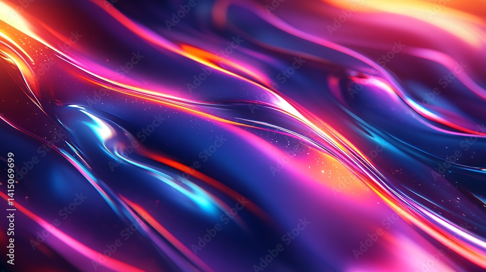 Poster vibrant neon abstract waves, vibrant abstract waves in neon colors creating a dynamic flow