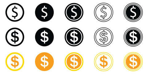 Dollar coin vector icons set. US dollar coin symbols collection  of vector illustration