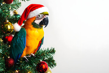 Fototapeta premium Parrot Santa - Tropical Christmas white background