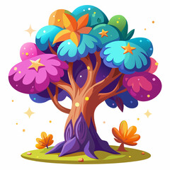 Cute Fantasy Tree With Colorful Leaves Illustration
