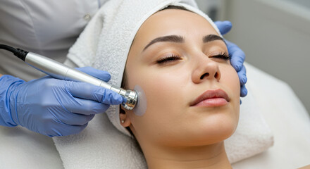 Naklejka premium Microdermabrasion Treatment: Glowing Skin, Facial, Beauty, and Skincare Clinic Experience for Youthful Radiance